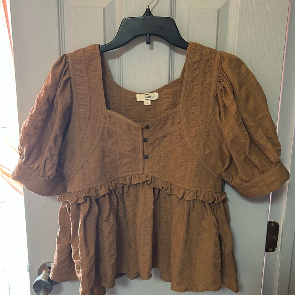 Women's Brown Puff Sleeve Top